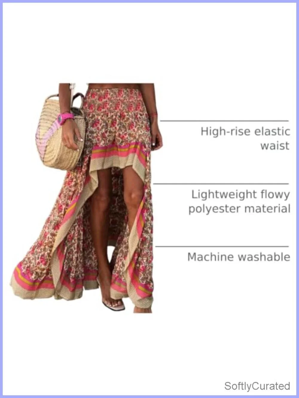 Boho High Low Maxi Skirt Women Floral Elastic High Waist Ruffle